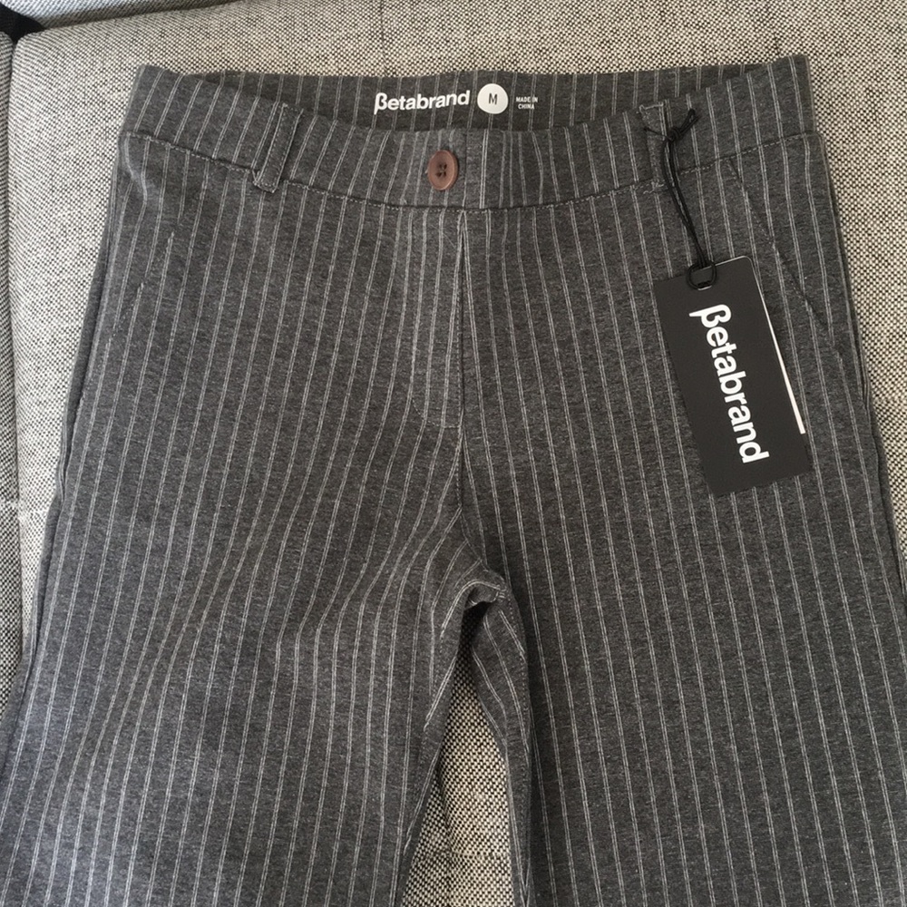 Gray pinstripe Betabrand Dress Pant Yoga Pants